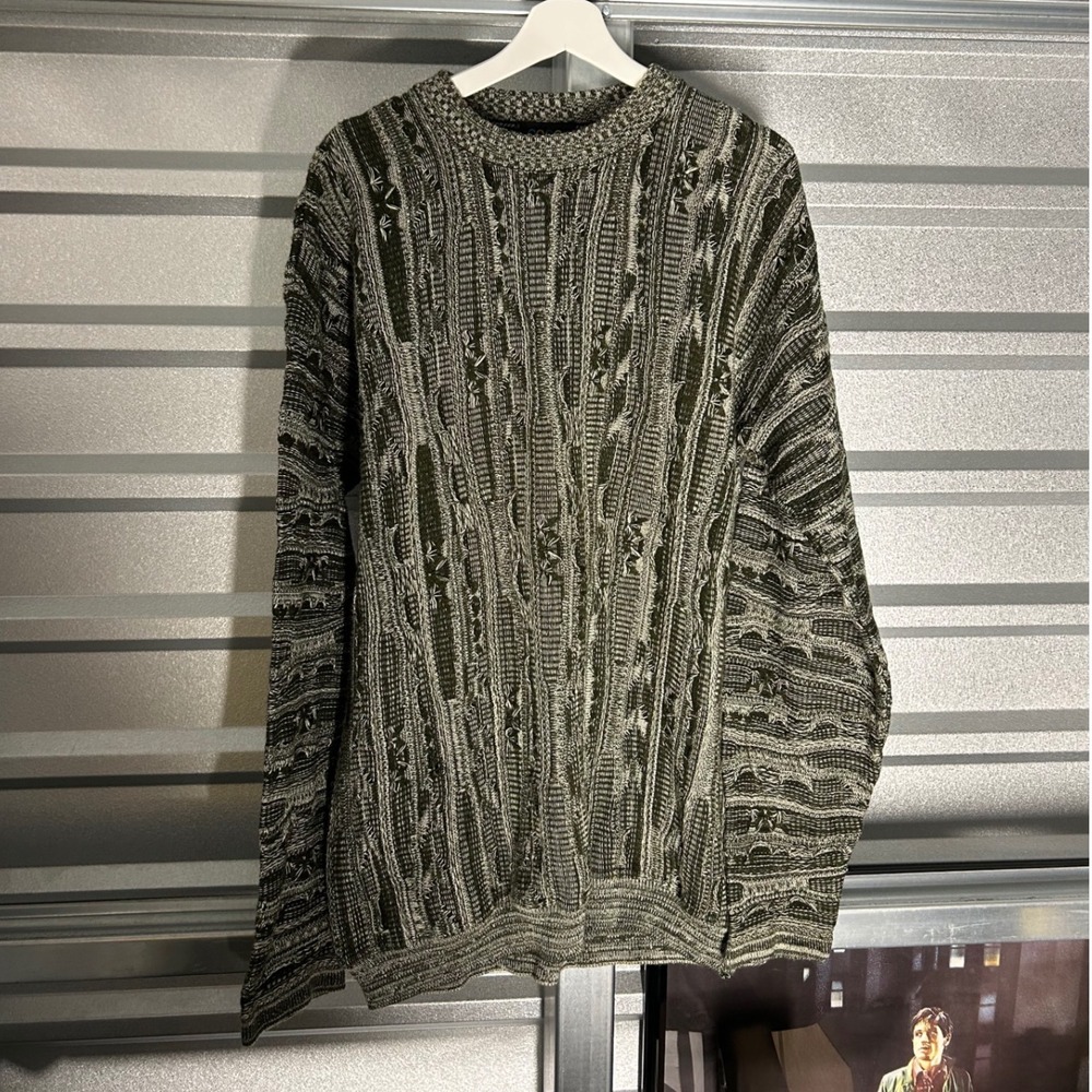 Coogi Sweater Mens XXXL Green 3D Knit Vertical Texture Made in Australia Retro